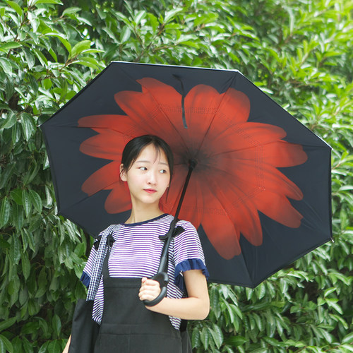 极速双层反向伞免持式汽车晴雨伞两用长柄大号男双人反骨伞女遮阳