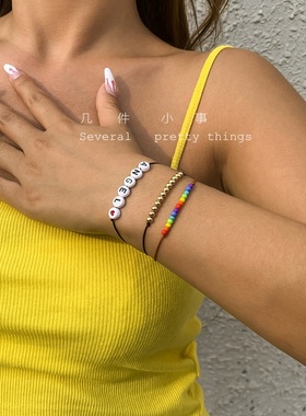 几件小事/波西米亚森系小清新甜美民族风ANGEL爱心米珠多层手錬