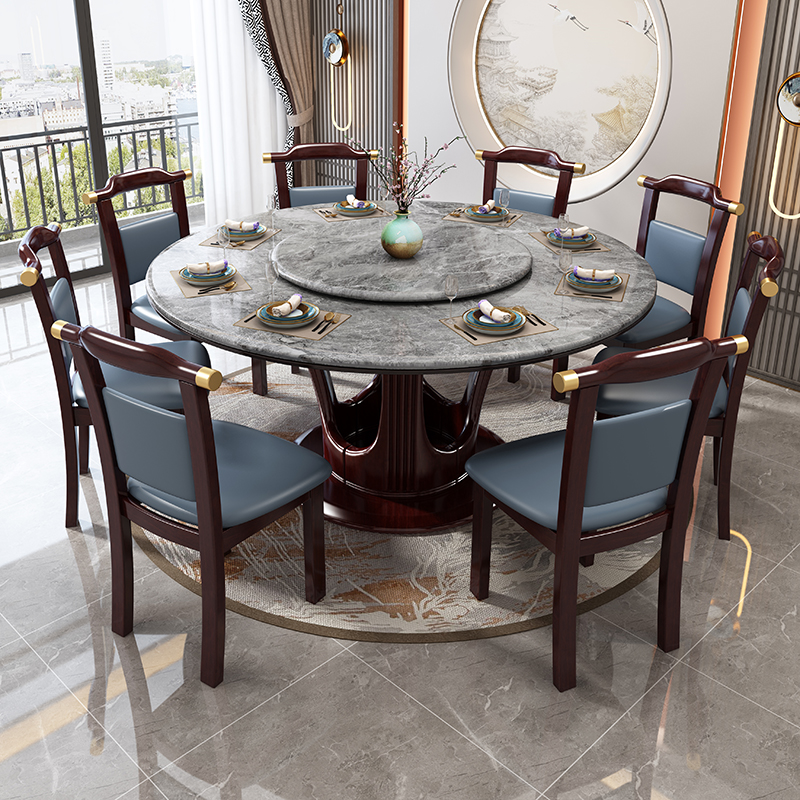 轻奢亮光岩板餐桌椅组合现代简约家用小户型客厅圆形带转盘饭桌子
