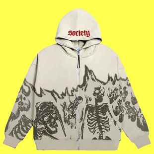 Men Street wear Vintage Skull Hoodie Zip Up Hoodies leisure