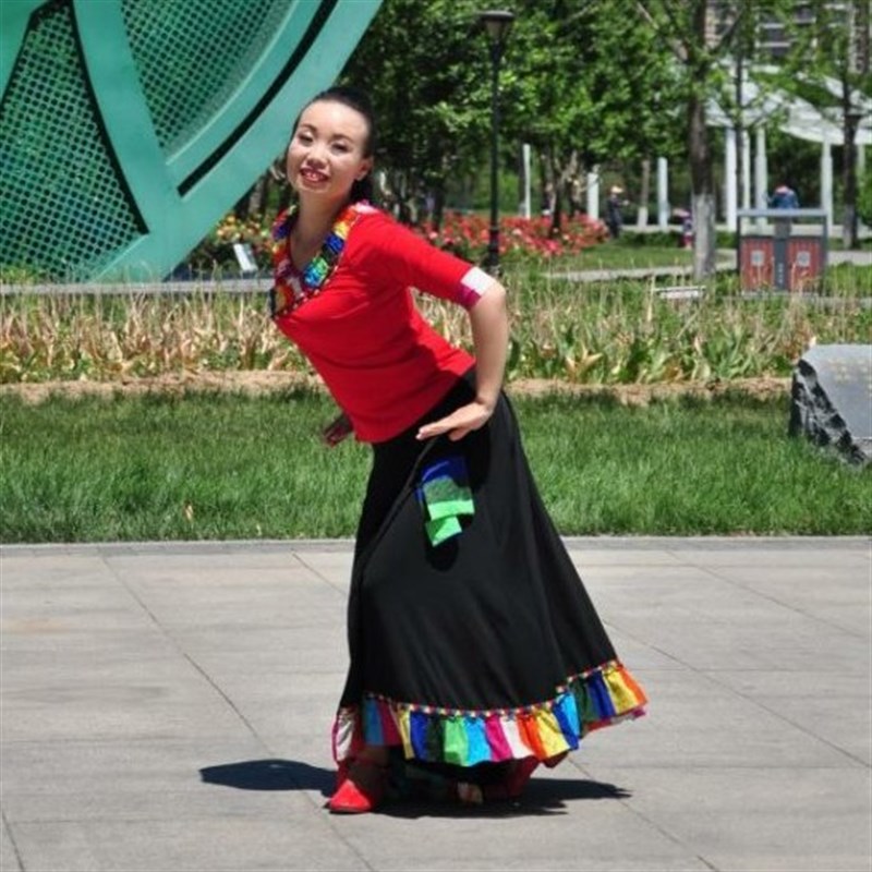 红草广场舞藏族舞蹈服新款套装 练习裙藏族大摆舞裙 蒙古舞长裙