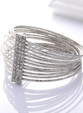 欧美潮流饰品 手镯 金属质感多层手镯 时尚百搭镶钻手环手饰品