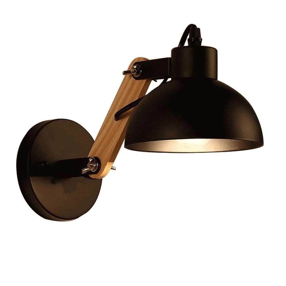 简约木艺led壁灯创意酒店过道灯北欧日式卧室床头个性铁艺旋转灯