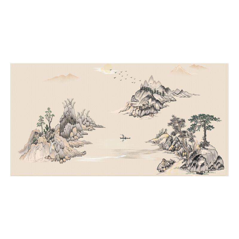 新中式山水刺绣独绣硬包背景墙电视客厅餐厅壁布卧室酒店床头壁画