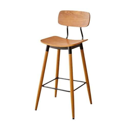 北欧实木前台吧台靠背吧台椅简约创意KTV酒吧椅铁艺休闲餐厅吧椅