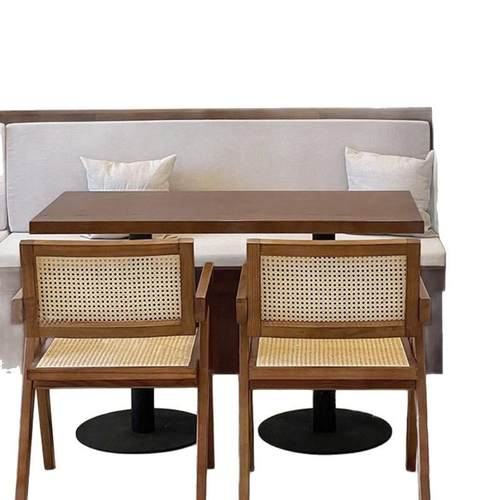 甜品餐饮店复古主题餐厅西餐厅实木编藤休闲侘寂风咖啡厅桌椅组合