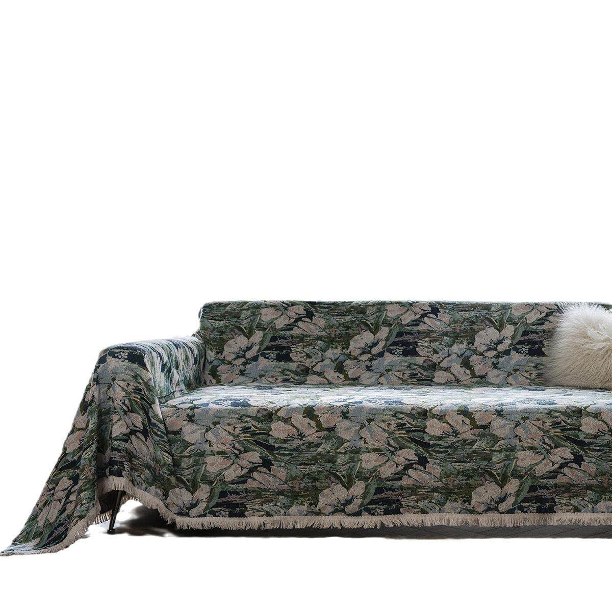 沙发巾防猫抓绿色花朵民族提花厚实复古工厂直供,居家布艺,沙发套,淘宝优惠券,粉丝福利购,淘宝优惠卷