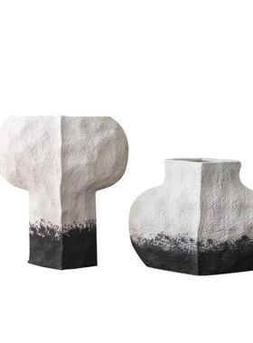 新中式复古做旧树脂黑白水墨花瓶别墅酒店玄关客厅干花器艺术摆件