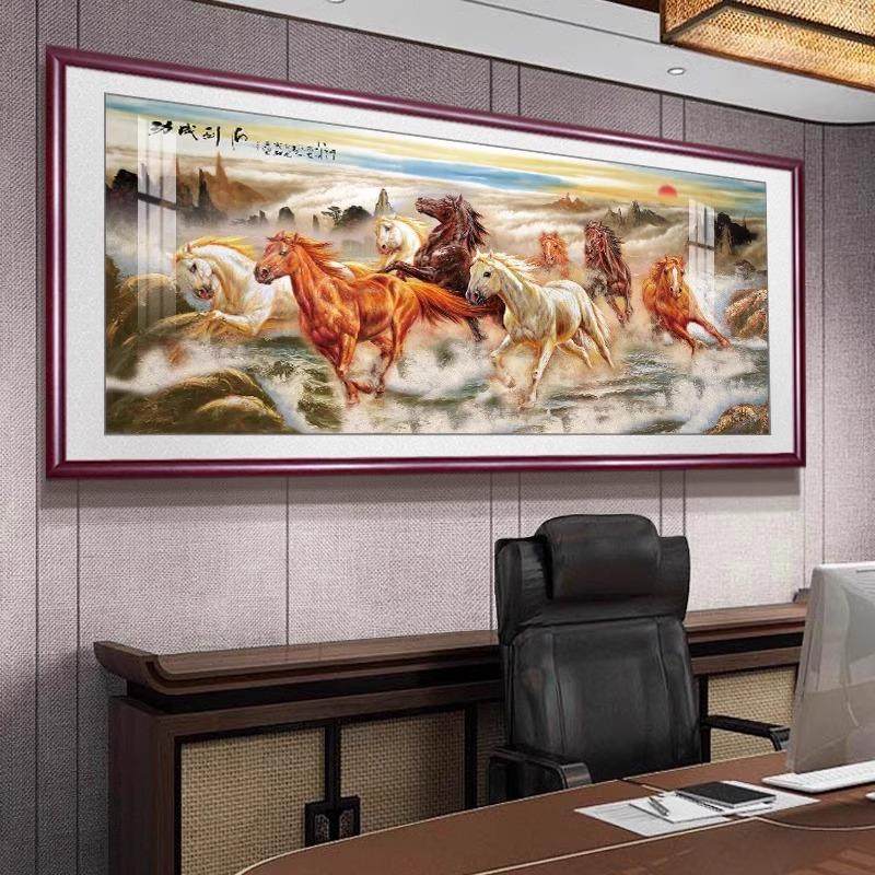 马到成功老板办公室挂画八骏图国画新中式山水字画新款背景墙,家居饰品,现代装饰画,淘宝优惠券,粉丝福利购,淘宝优惠卷