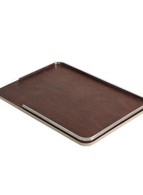 现代艺术轻奢木质托盘摆件样板间售楼处客厅书房玄关原木色装饰品