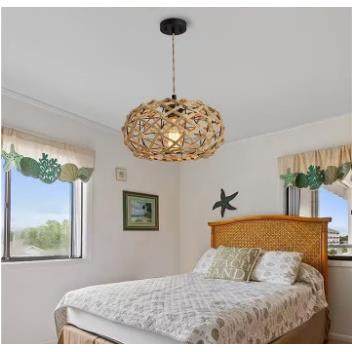 美式乡村工业风过道客厅餐厅卧室书房复古编织麻绳纸绳吸顶灯