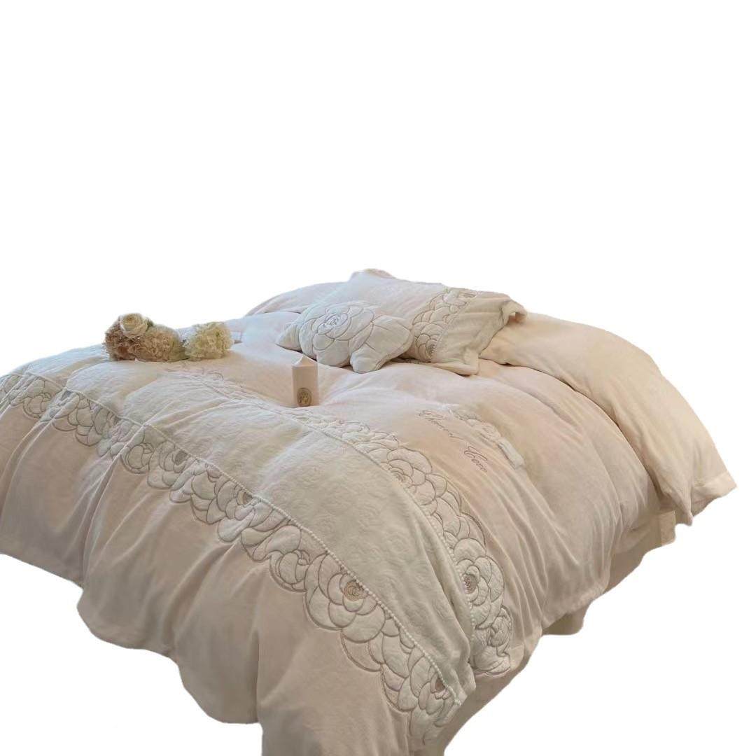 高级山茶厚花牛奶绒加四件人套感刺绣保暖双2020100床冬季双面绒,床上用品,床品套件/四件套/多件套,淘宝优惠券,粉丝福利购,淘宝优惠卷