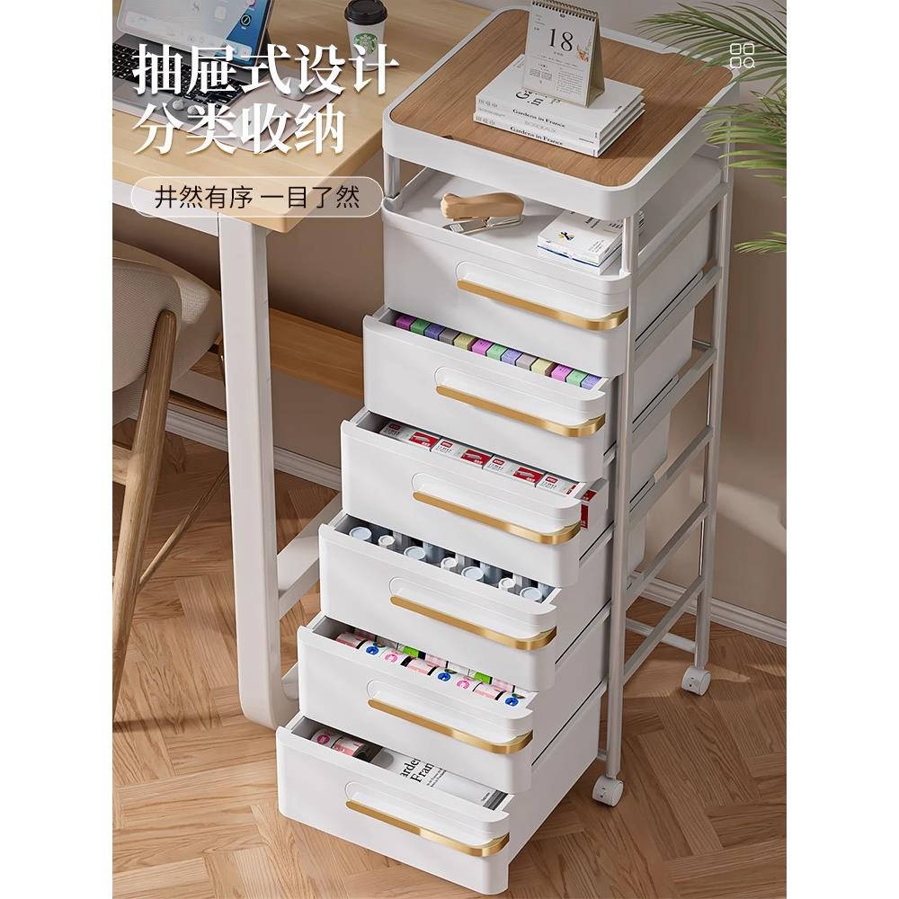 下文件办公室桌抽屉式收纳柜多层文具轮可移动夹缝置物架带储物柜