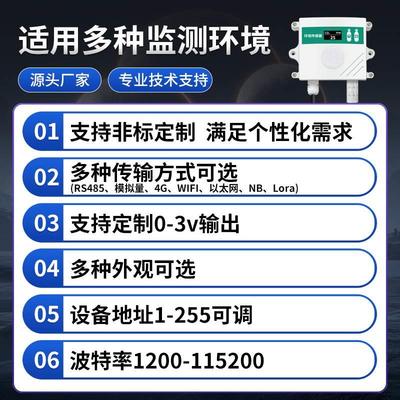 风管二氧化碳传感器农业CO2温湿度变送器管道大棚气体浓度检测仪