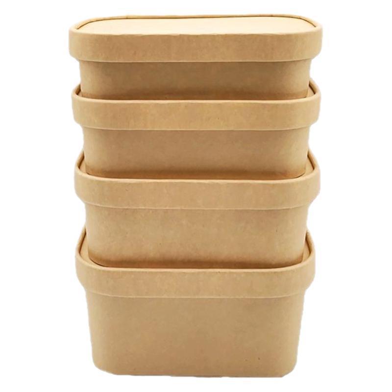 商用一次性牛皮纸纸碗包装盒轻食水果外卖餐盒可降解制品带盖