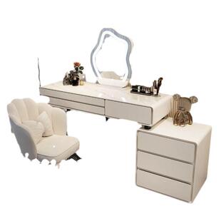 新款奶油风梳妆台卧室梳妆台实木岩板现代简约云朵镜化妆桌组合