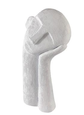 现代简约欧式白色托腮人像摆件雕塑样板房售楼处软装饰品摆设