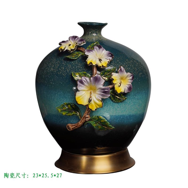 新中式珐琅彩陶瓷花瓶手彩描金立体图案居家桌面摆件装饰工艺礼品