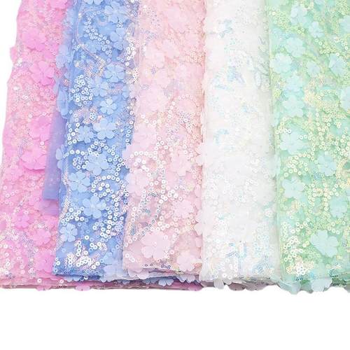 幻彩薄纱刺绣3D亮片花网眼布头饰儿童tutu裙派对婚礼装饰用品