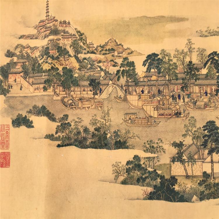 古玩字画复古做旧做旧工艺品手卷姑苏繁荣图已装裱室内装饰画