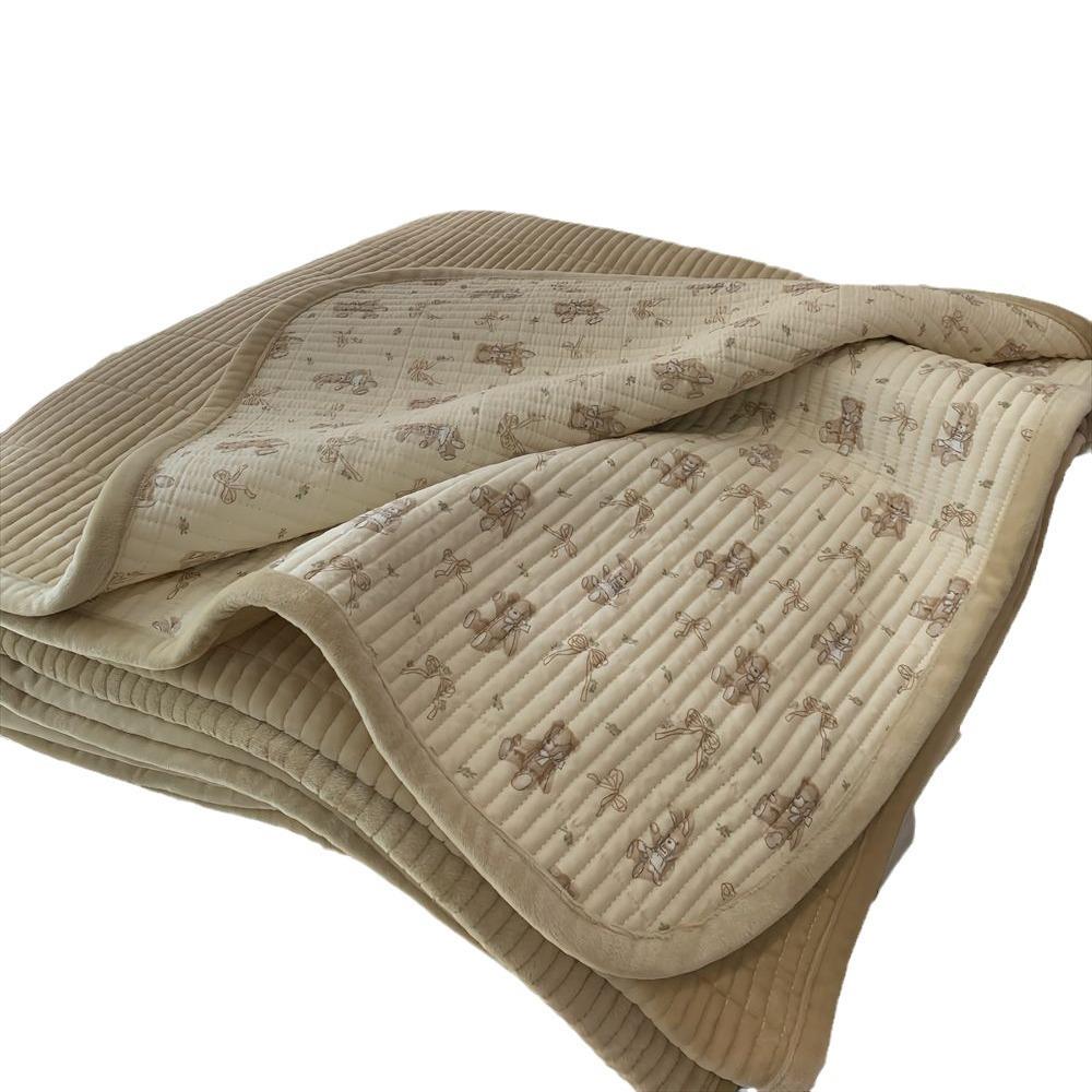 韩多功能全棉双面床秋冬棉加盖绒缝夹棉床盖绗三件套ABTS版国床盖