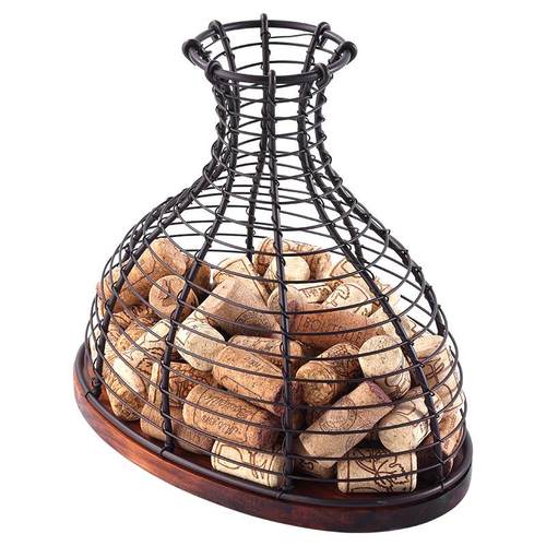 实木红酒塞收纳篮铁艺欧式商用酒店葡萄酒橡木塞收集篮