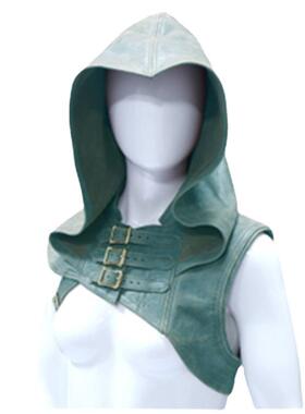 外贸欧州中世纪海盗扣袢护肩纯色皮革头套舞台表演服海盗护肩帽