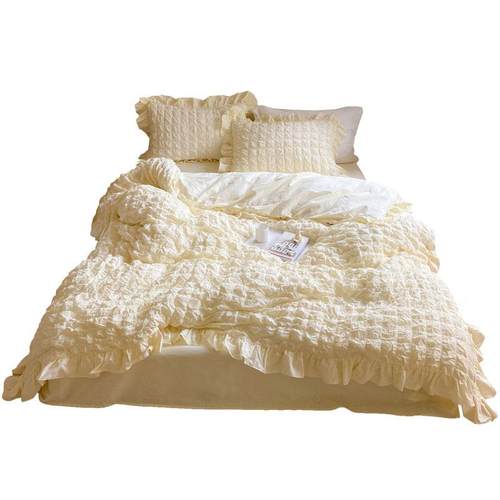 也太仙了吧｜云朵柔软泡泡纱公主风全棉四件套荷叶花边被套床单款