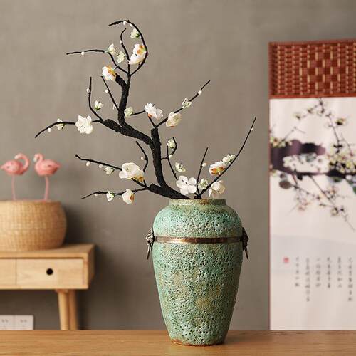 梅花桃花树腊梅假花绢花电视柜客厅中式禅意陶瓷花瓶摆放花艺