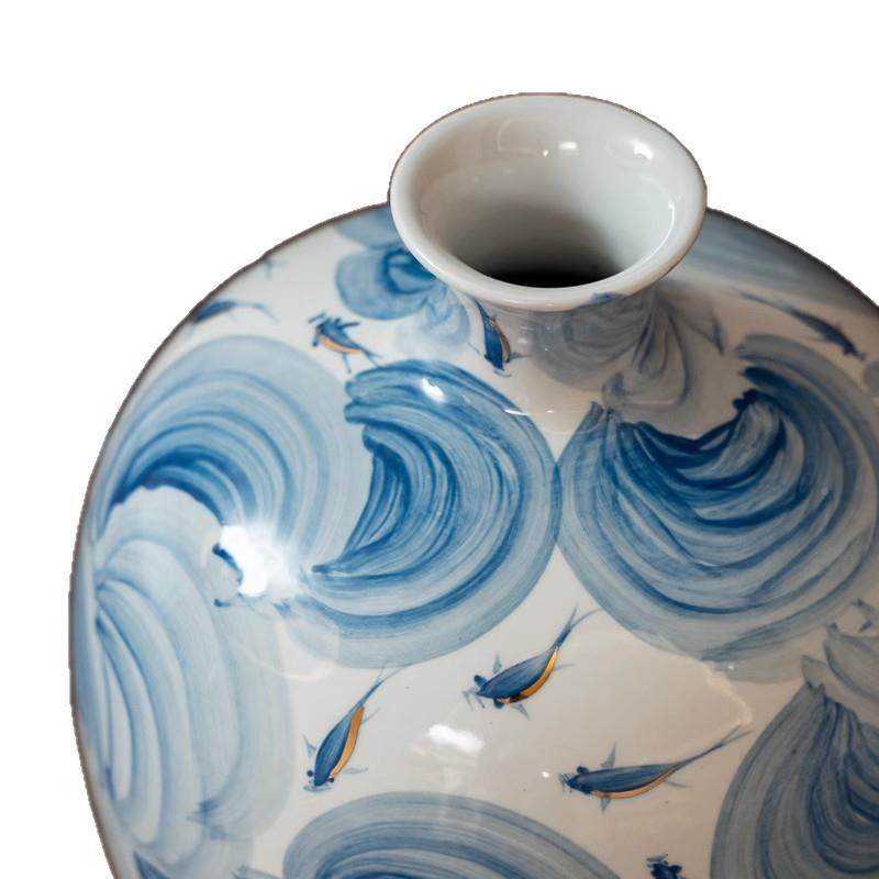《游鱼惊云》青花花花瓶WNB宿民酒店样板房厅插高级感复古客插花,橡塑材料及制品,工业陶瓷,淘宝优惠券,粉丝福利购,淘宝优惠卷