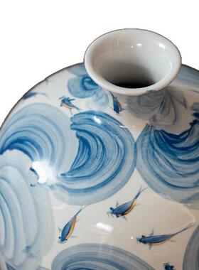 《游鱼惊云》青花花花瓶WNB宿民酒店样板房厅插高级感复古客插花