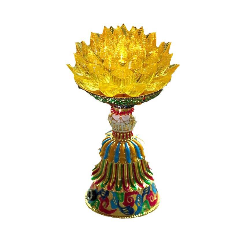 新珐琅彩琉璃金色帝王莲莲花灯佛前供灯供佛灯插电充电led长明灯