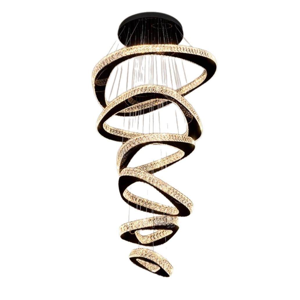 现代轻奢楼水晶吊灯客厅气灯大简约别墅复式设计师圆艺环术飘带灯,家装灯饰光源,智能吊灯,淘宝优惠券,粉丝福利购,淘宝优惠卷