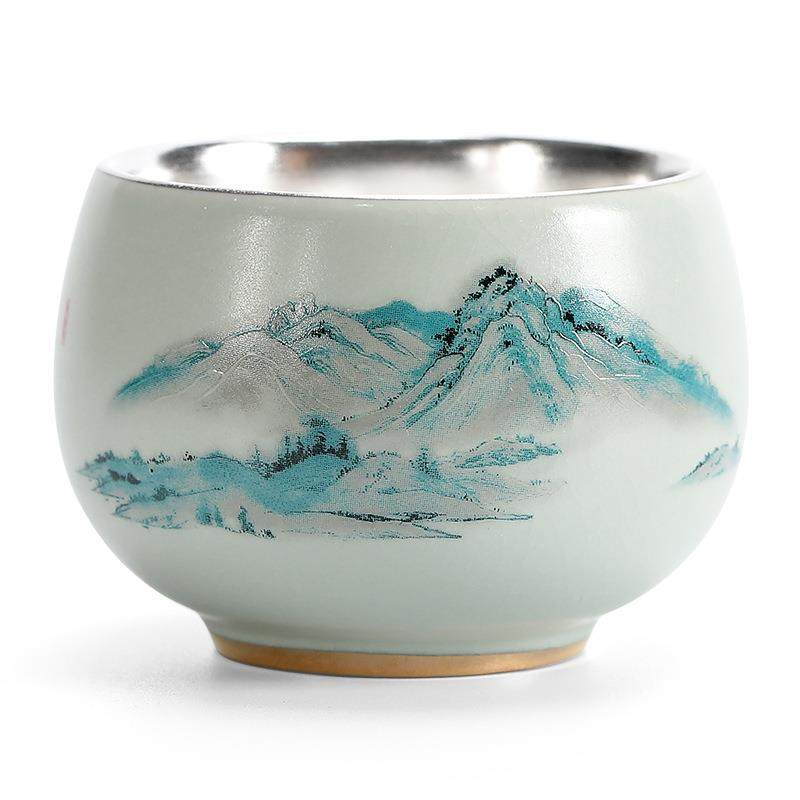 鎏银汝窑主人单杯个人专用品茗杯居家茶ZAQ夫碗高功档礼纯盒,餐饮具,茶杯,淘宝优惠券,粉丝福利购,淘宝优惠卷