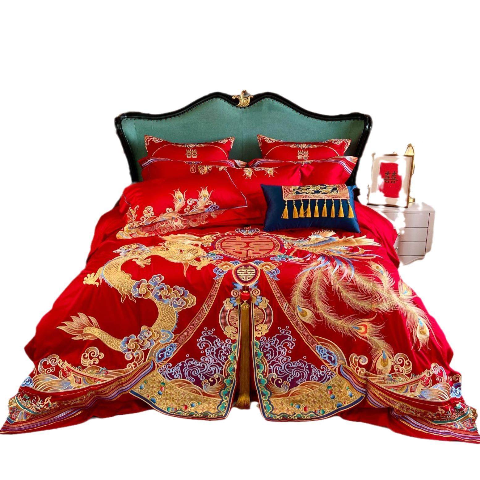 龙被套H110婚庆家纺红色四件凤套结婚床上用品婚陪嫁房布婚置高端,床上用品,婚庆床品套件,淘宝优惠券,粉丝福利购,淘宝优惠卷