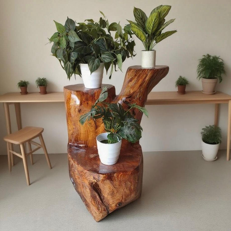 ?根雕花架实木花架实木树根桩客厅花架底座树根原木摆件架根艺