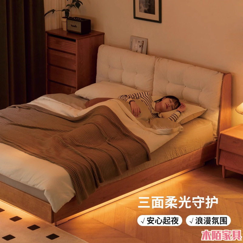 全实木箱体床北美樱桃木1.8双人床现代简约软靠悬浮床收纳箱体床图片
