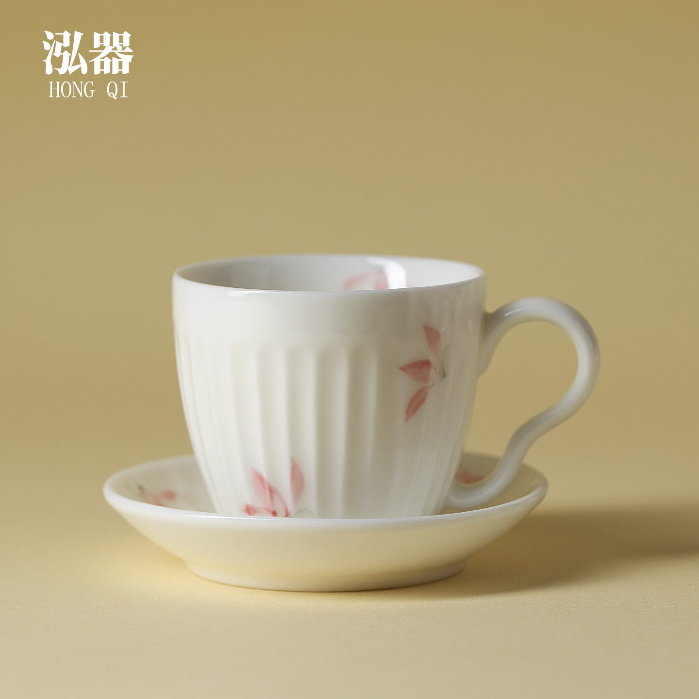 泓器手绘羊脂玉泡茶杯陶瓷茶杯家用茶水办公室咖啡杯喝茶杯