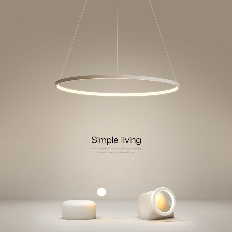 圆形北欧设计师单头吧台客厅书房灯现代简约环形吊灯led餐厅灯具