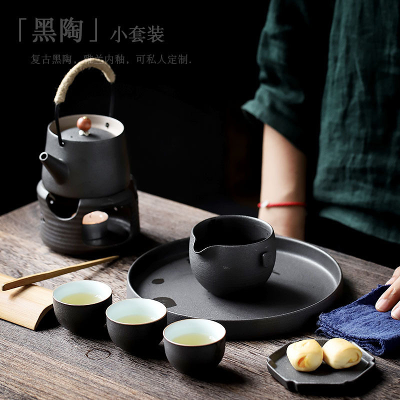 尚岩复古茶具套装家用蜡烛加热炉温茶壶小套组中式茶壶保温茶具组