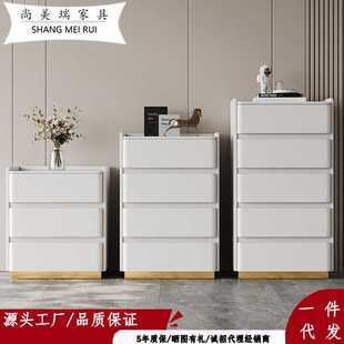 奶油风五斗柜卧室现代简约皮质收纳柜客厅实木储物抽屉三斗床头柜