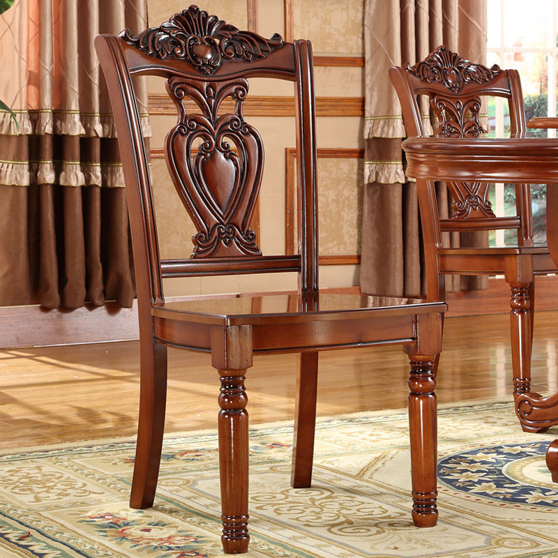 欧式实木餐椅餐厅吃饭椅子木坐垫单椅实木靠背椅子美式酒店餐椅