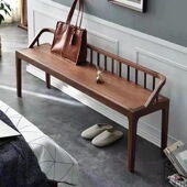 北欧实木黑胡桃木长凳靠背换鞋 凳现代简约榫卯沙发凳床尾凳玄关凳