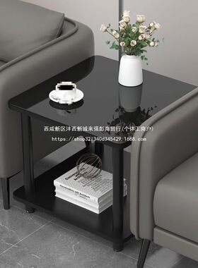 正方形边几沙发边柜黑色钢化玻璃小茶几小桌子边桌方桌办公室接待