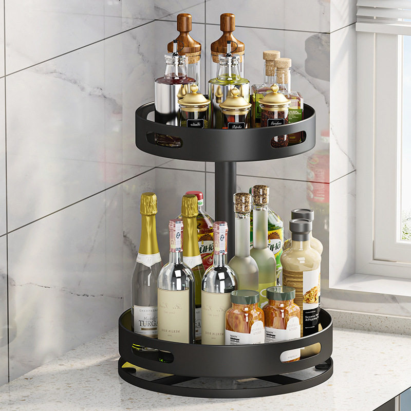 厨房不锈钢调料置物架落地免打孔台面挂架旋转多层用品收纳转盘