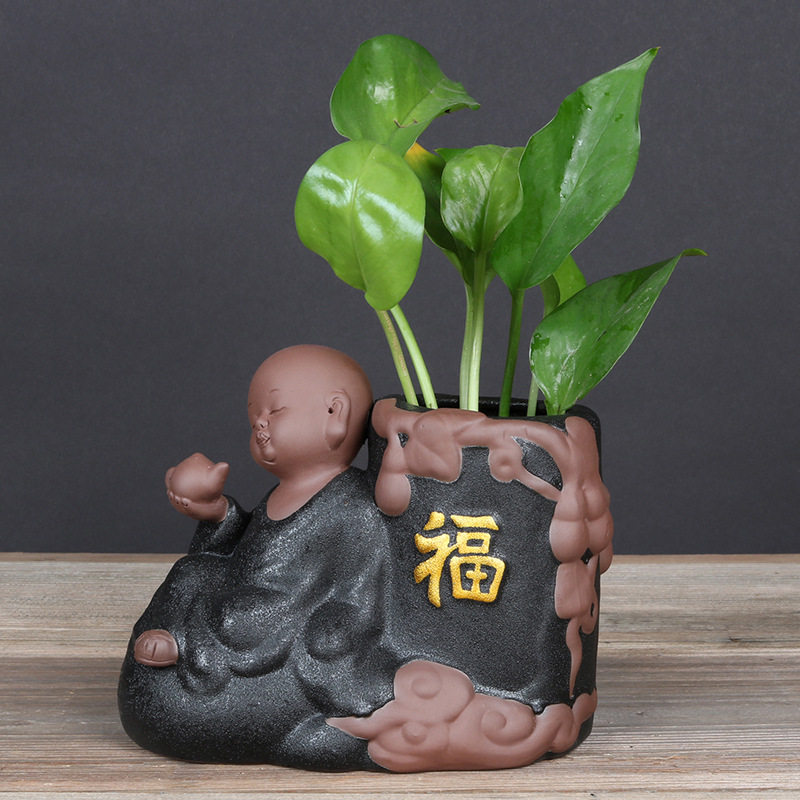 创意紫砂路宝水培植物花瓶简约小清新水养花盆家居装饰品迷你摆件
