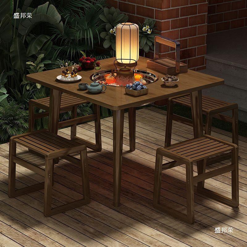 烤围炉煮烧烤炉围炉烤煮茶桌子煮茶茶火锅桌家用茶桌室内橘子阳台
