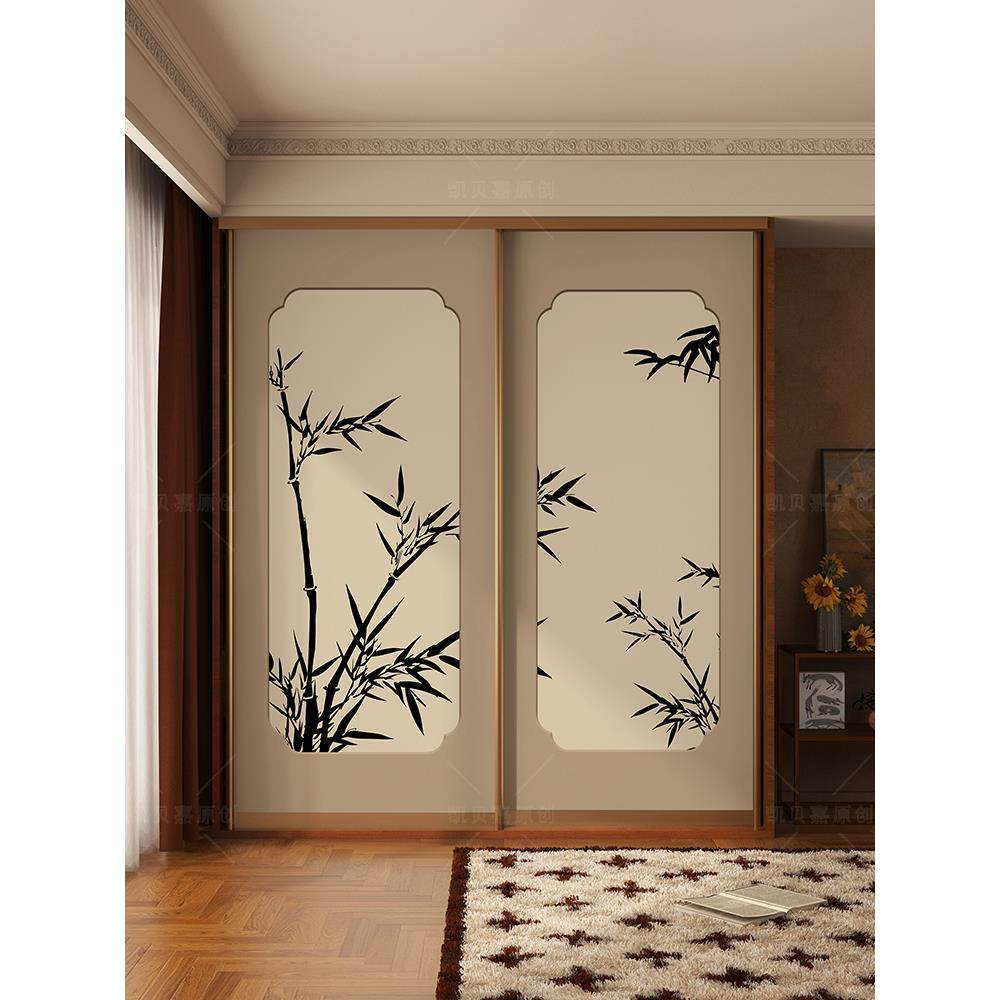 开北家新中国风竹子装修旧橱柜贴纸房间中国风衣柜装修衣柜推拉门
