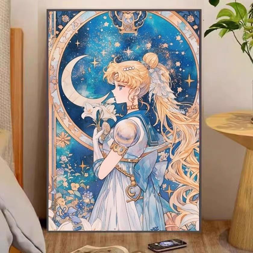 卡通女孩钻石画2025新百合美丽的女孩手工5D点钻石十字绣卧室充满