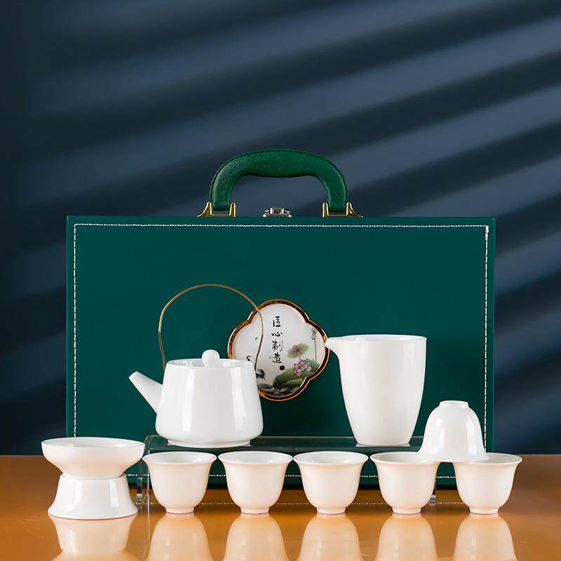 羊脂玉白瓷整套功夫茶具套装简约家用办公企业活动商务礼品礼盒装